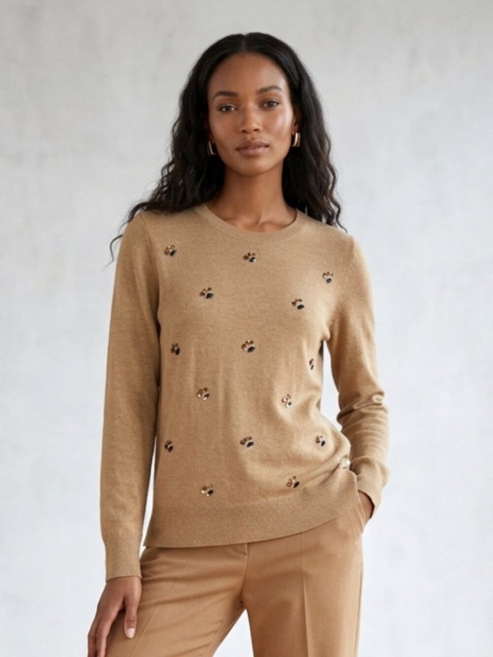 MERONA | Tan Lightweight Jeweled Sweater Sz L